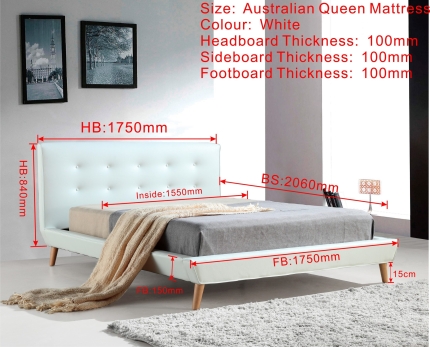 Queen PU Leather Deluxe Bed Frame White - Image 5