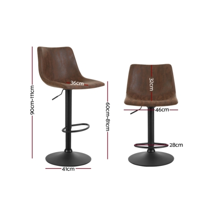 Artiss 2x Kitchen Bar Stools Gas Lift Bar Stool Chairs Swivel Vintage Leather Brown Coated Legs - Image 2