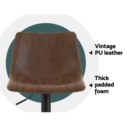 Artiss 2x Kitchen Bar Stools Gas Lift Bar Stool Chairs Swivel Vintage Leather Brown Coated Legs - Image 4