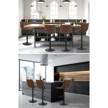 Artiss 2x Kitchen Bar Stools Gas Lift Bar Stool Chairs Swivel Vintage Leather Brown Coated Legs - Image 6