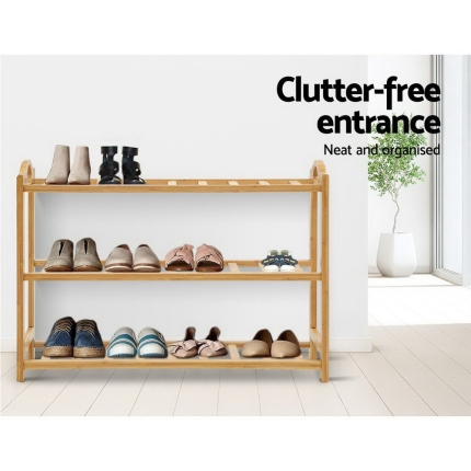 Artiss 3 Tiers Bamboo Shoe Rack Storage Organiser Wooden Shelf Stand Shelves - Image 4
