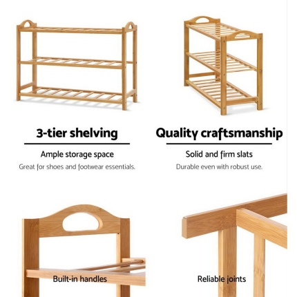 Artiss 3 Tiers Bamboo Shoe Rack Storage Organiser Wooden Shelf Stand Shelves - Image 6