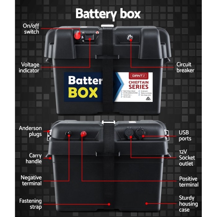 GIANTZ 120Ah Deep Cycle Battery & Battery Box 12V AGM Marine Sealed Power Solar