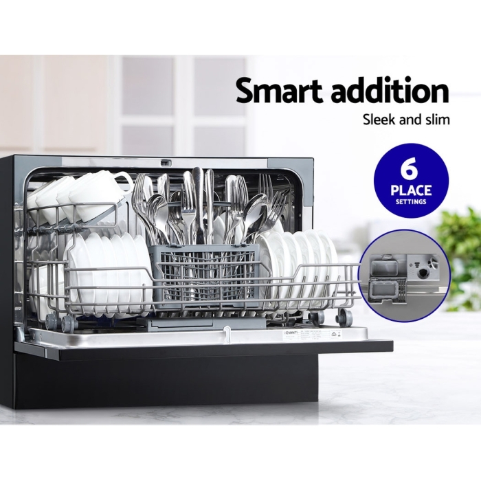 Devanti Benchtop Dishwasher 6 Place Setting Counter Bench Top Dish Washer Black