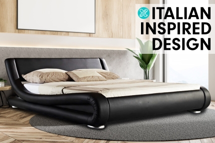 King Size Faux Leather Curved Bed Frame - Black - Image 3