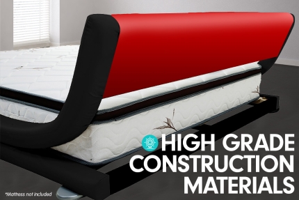 Queen Size Faux Leather Curved Bed Frame - Red - Image 3