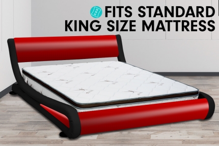 Queen Size Faux Leather Curved Bed Frame - Red - Image 7