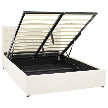 Double Fabric Gas Lift Bed Frame with Headboard - Beige - Image 6