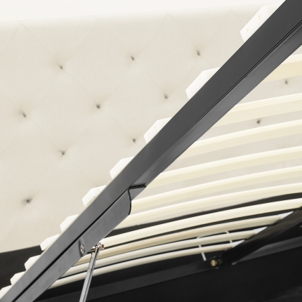 Double Fabric Gas Lift Bed Frame with Headboard - Beige - Image 5