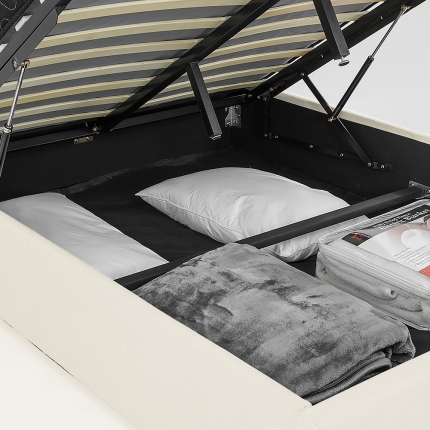 Double Fabric Gas Lift Bed Frame with Headboard - Beige - Image 10