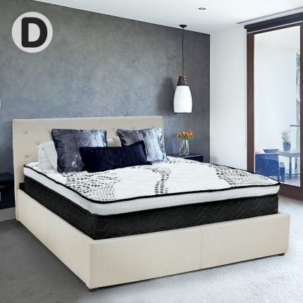 Double Fabric Gas Lift Bed Frame with Headboard - Beige - Image 2
