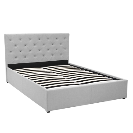 Double Fabric Gas Lift Bed Frame with Headboard - Grey - Image 2