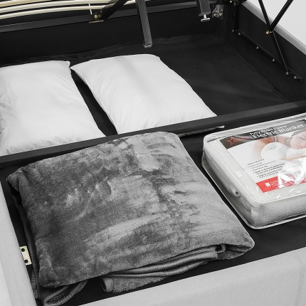 Double Fabric Gas Lift Bed Frame with Headboard - Grey - Image 11