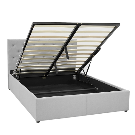 Double Fabric Gas Lift Bed Frame with Headboard - Grey - Image 4