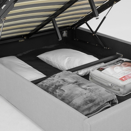 Double Fabric Gas Lift Bed Frame with Headboard - Grey - Image 10