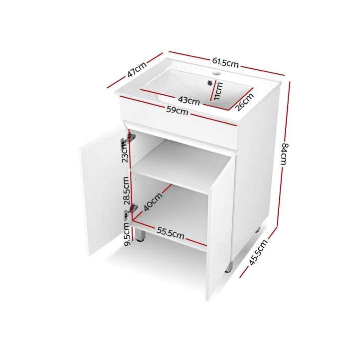 Cefito Bathroom Vanity Cabinet Unit Wash Basin Sink Storage Freestanding 600mm White