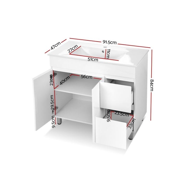 Cefito Bathroom Vanity Cabinet Unit Wash Basin Sink Storage Freestanding 900mm White
