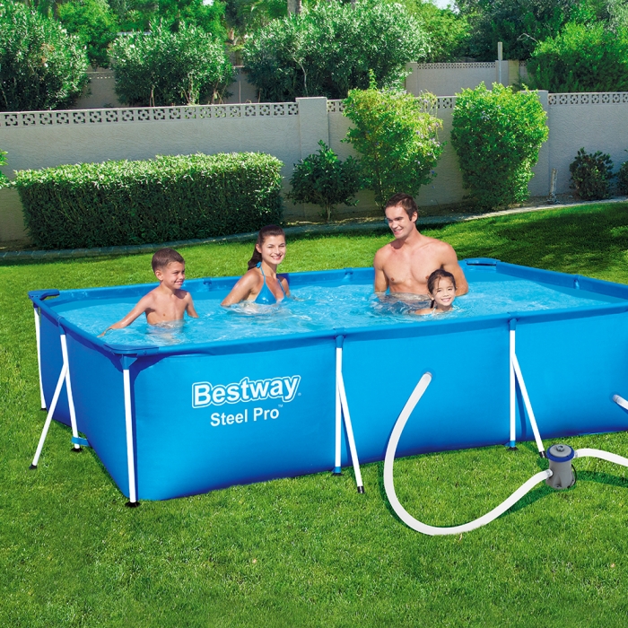 Bestway Swimming Pool Steel Frame Above Ground Rectangular Pool Filter Pump