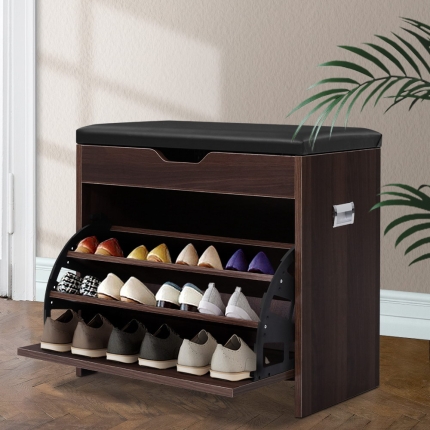 Artiss 12 Pairs Shoe Cabinet Organiser Wooden Storage Bench Stool - Image 7