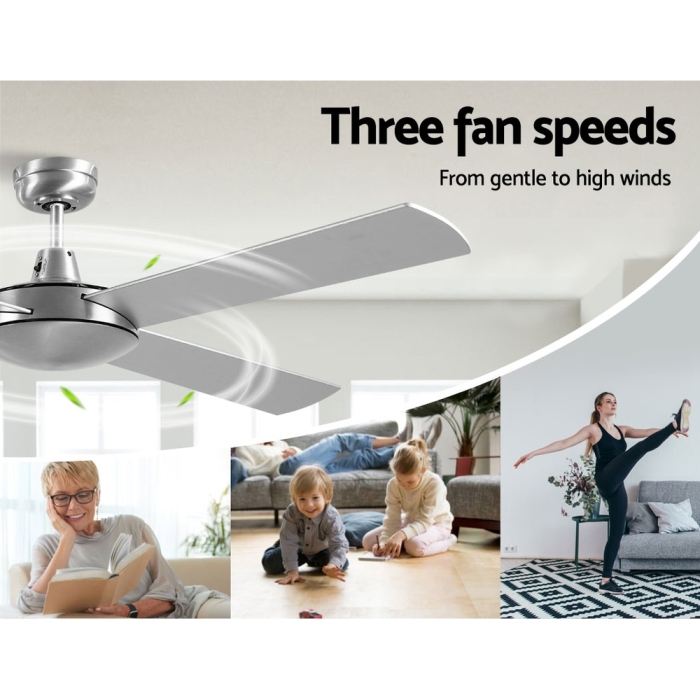 Devanti 52 inch 1300mm Ceiling Fan Brushed Aluminum Finish 4 Blades Wall Controller