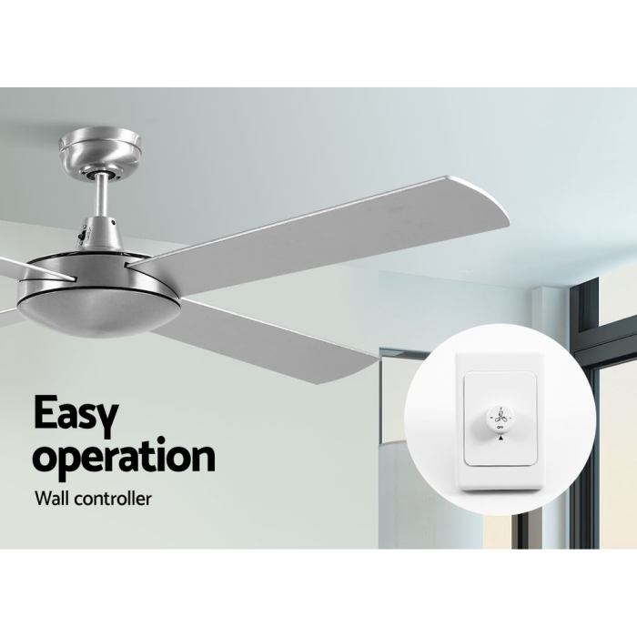 Devanti 52 inch 1300mm Ceiling Fan Brushed Aluminum Finish 4 Blades Wall Controller