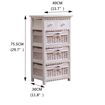 Bedroom Storage Dresser Chest 5 Drawers 3 Wicker Basket Cabinet - Image 6