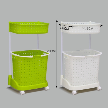 Bathroom Laundry Clothes Baskets Bin Removable Shelf Green - Image 4