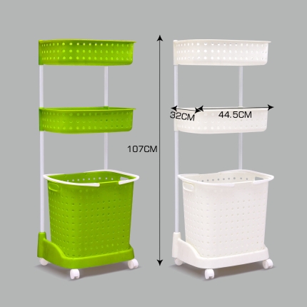 Bathroom Laundry Clothes Baskets Bin Removable Shelf Green - Image 5