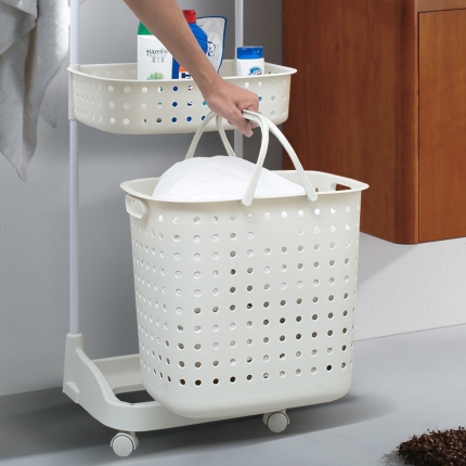 Bathroom Laundry Clothes Baskets Bin Removable Shelf White - Image 2