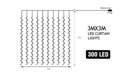 Led Curtain Lights Indoor Outdoor 3x3m (300led) - Image 2