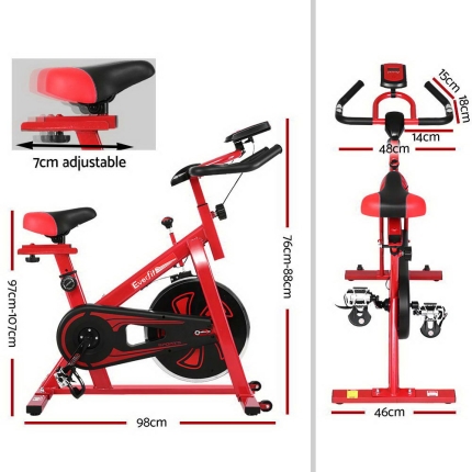 Everfit Spin Exercise Bike Cycling Fitness Commercial Home Workout Gym Equipment Red - Image 2