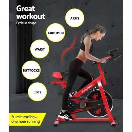 Everfit Spin Exercise Bike Cycling Fitness Commercial Home Workout Gym Equipment Red - Image 3
