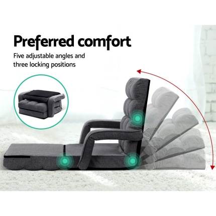 Artiss Lounge Sofa Armchair Floor Recliner Chaise Linen Folding Chair Adjustable - Image 3