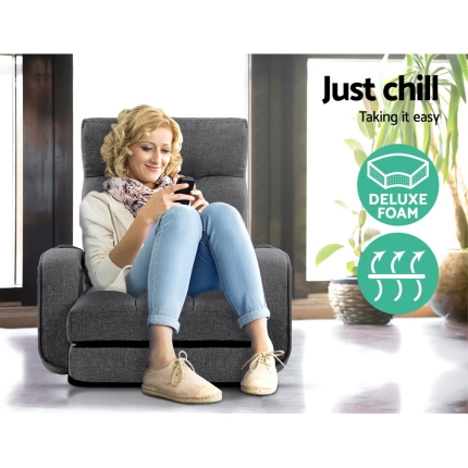 Artiss Lounge Sofa Armchair Floor Recliner Chaise Linen Folding Chair Adjustable - Image 5