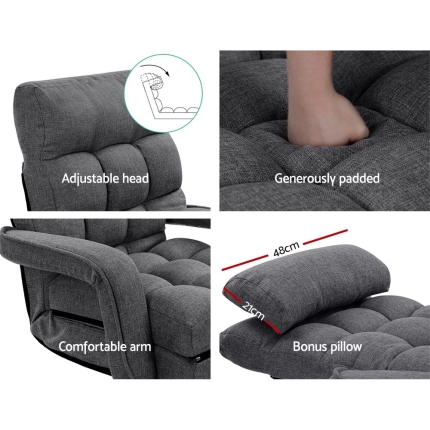 Artiss Lounge Sofa Armchair Floor Recliner Chaise Linen Folding Chair Adjustable - Image 6
