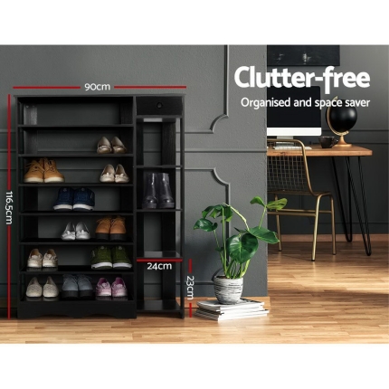 Artiss Shoe Cabinet Shoes Organiser Storage Rack Shelf Wooden 32 Pairs Black - Image 3