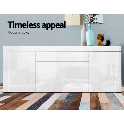Artiss Buffet Sideboard Cabinet High Gloss Storage 4 Doors Cupboard Hall White - Image 3