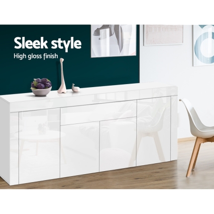 Artiss Buffet Sideboard Cabinet High Gloss Storage 4 Doors Cupboard Hall White - Image 4