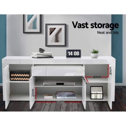 Artiss Buffet Sideboard Cabinet High Gloss Storage 4 Doors Cupboard Hall White - Image 5