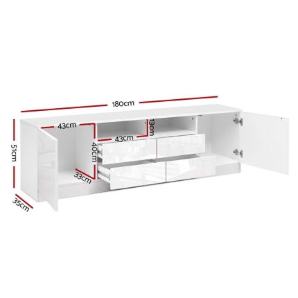 Artiss 180cm TV Cabinet Stand Entertainment Unit High Gloss Furniture 4 Storage Drawers White - Image 2