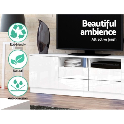 Artiss 180cm TV Cabinet Stand Entertainment Unit High Gloss Furniture 4 Storage Drawers White - Image 4