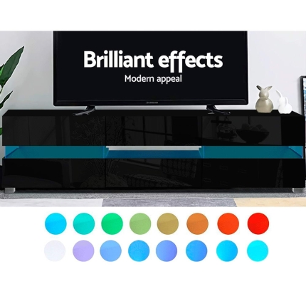 Artiss TV Cabinet Entertainment Unit Stand RGB LED Gloss Furniture 177cm Black - Image 3