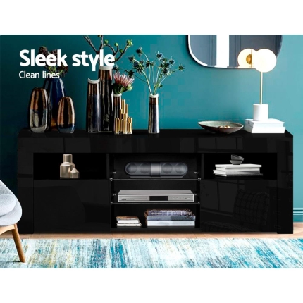 Artiss 145cm RGB LED TV Cabinet Entertainment Unit Stand Gloss Furniture Black - Image 4