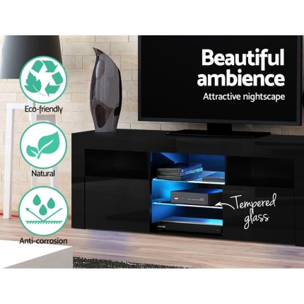 Artiss 145cm RGB LED TV Cabinet Entertainment Unit Stand Gloss Furniture Black - Image 5