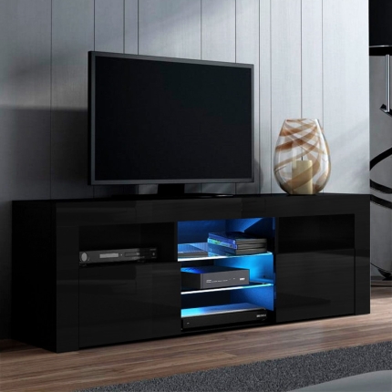 Artiss 145cm RGB LED TV Cabinet Entertainment Unit Stand Gloss Furniture Black - Image 7