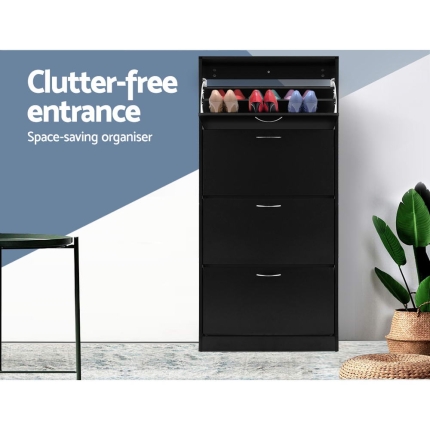 Artiss Shoe Cabinet Shoes Storage Rack Organiser 60 Pairs Black Shelf Drawer - Image 3