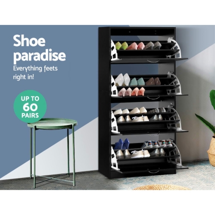Artiss Shoe Cabinet Shoes Storage Rack Organiser 60 Pairs Black Shelf Drawer - Image 4