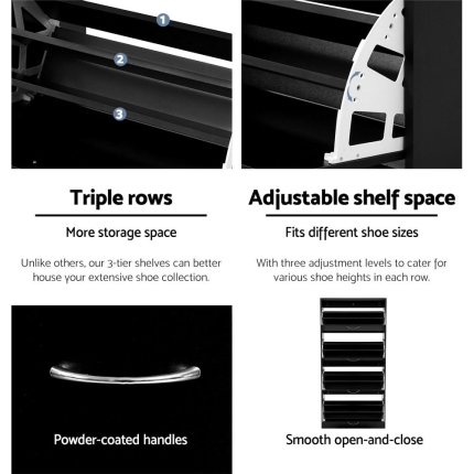 Artiss Shoe Cabinet Shoes Storage Rack Organiser 60 Pairs Black Shelf Drawer - Image 5