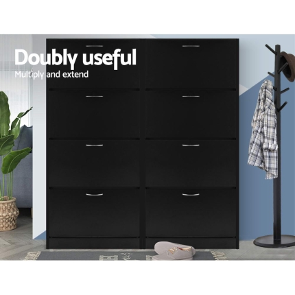 Artiss Shoe Cabinet Shoes Storage Rack Organiser 60 Pairs Black Shelf Drawer - Image 6