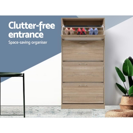Artiss Shoe Cabinet Shoes Storage Rack Organiser 60 Pairs Wood Shelf Drawer - Image 3